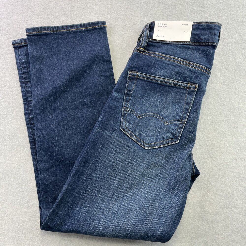 American Eagle Dark Wash Airflex+ Original Straight Denim Jeans Mens 26x28 Teen